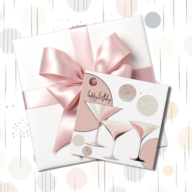 Pink Martini | Retro | Moderne Mitte des Jahrhunde Geschenkanhänger (Martini customizable favor tag in pink, grey and black retro styled for special occasions. )