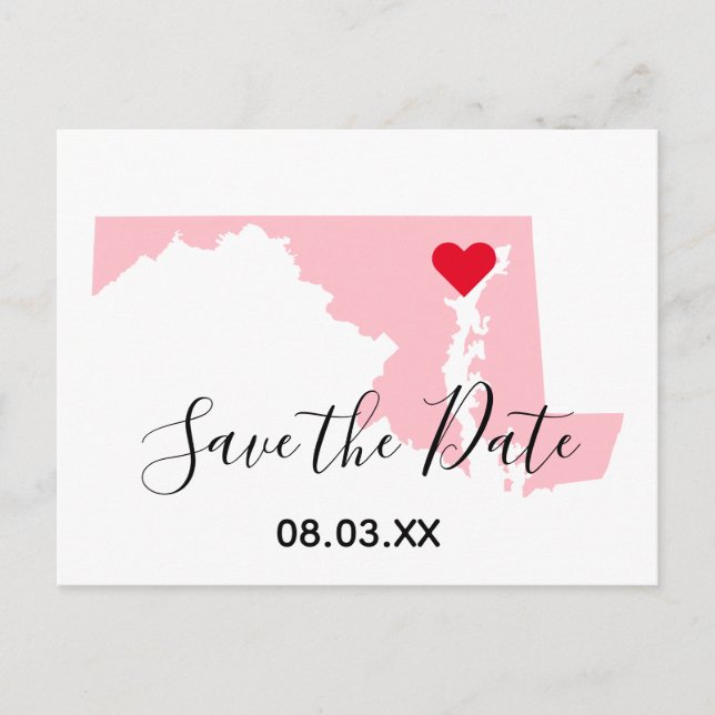 Pink Maryland Red Heart Save the Date Ankündigungspostkarte (Vorderseite)