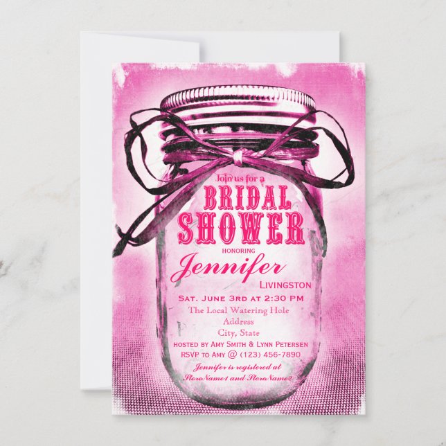 Pink Mason Jar Bridal Dusche Einladungen (Vorderseite)