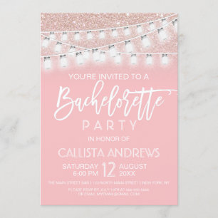Pink Mason Jar String Lights Glitzer Bachelorette Einladung