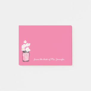 Pink Mason Jar White Daisy Floral Personalize Hinw Post-it Klebezettel