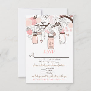 Pink Mason Jars und Love Birds UAWG Wedding Card RSVP Karte