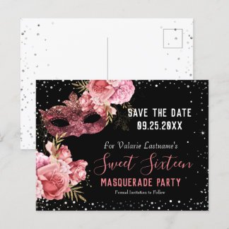 Pink Masquerade 16 . Geburtstag Save the Date Postkarte