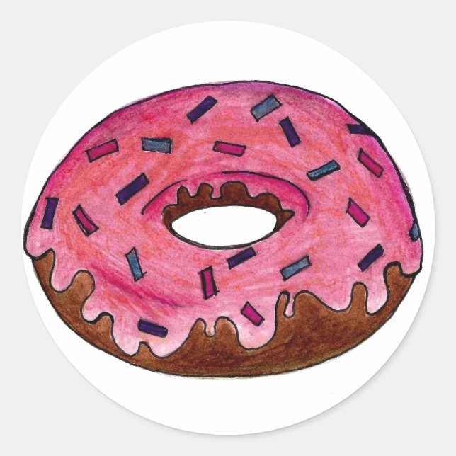 Pink Mattiert Donut Doughnut Sprinkles Junk Food Runder Aufkleber (Vorderseite)