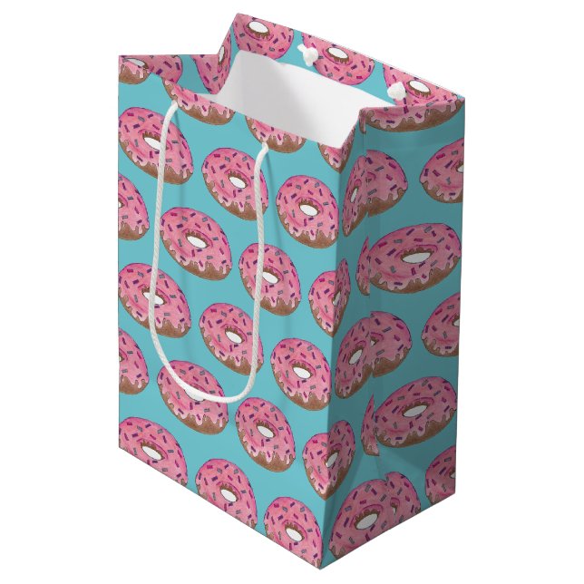 Pink Mattiert Donut Sprinkles Doughnut Junk Food Mittlere Geschenktüte (Vorderseite Schrägansicht)