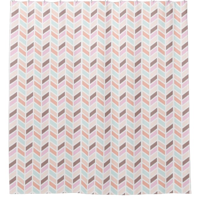 Pink, Mauve, Blue Herringbone-Design Duschvorhang (Vorderseite)
