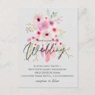 Pink Mauve BOHO Blumenzauber Hochzeit Postkarte