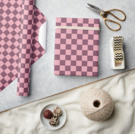 Pink Mauve Checkerboard Checkered Girly Retro Y2K Geschenkpapier