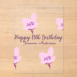Pink mauve floral 15th birthday quinceanera name d acryleinladungen