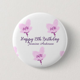 Pink mauve floral 15th birthday quinceanera name d button