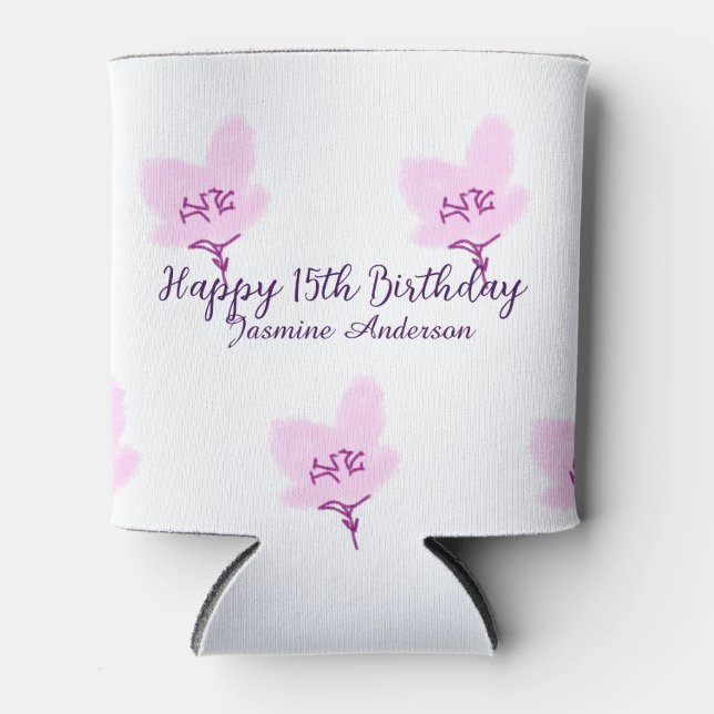 Pink mauve floral 15th birthday quinceanera name d dosenkühler (Vorderseite)