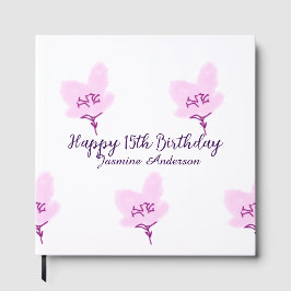 Pink mauve floral 15th birthday quinceanera name d gästebuch