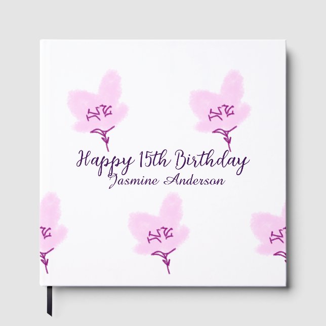 Pink mauve floral 15th birthday quinceanera name d gästebuch (Vorderseite)