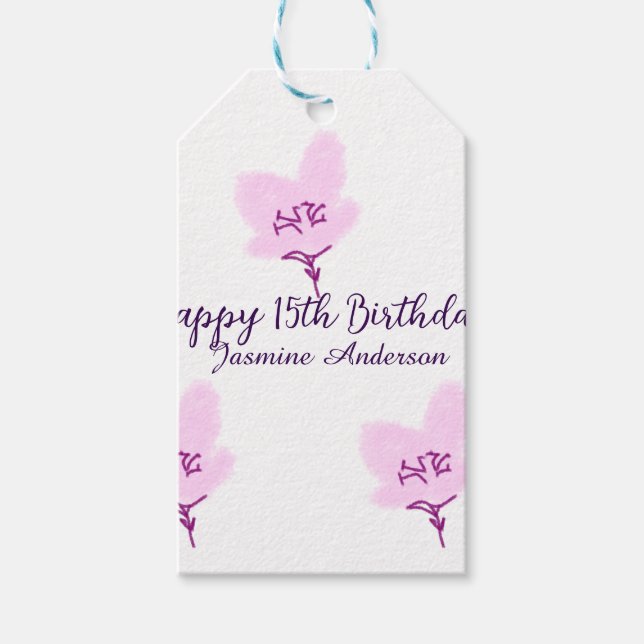Pink mauve floral 15th birthday quinceanera name d geschenkanhänger (Vorderseite)
