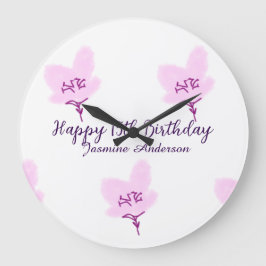 Pink mauve floral 15th birthday quinceanera name d große wanduhr