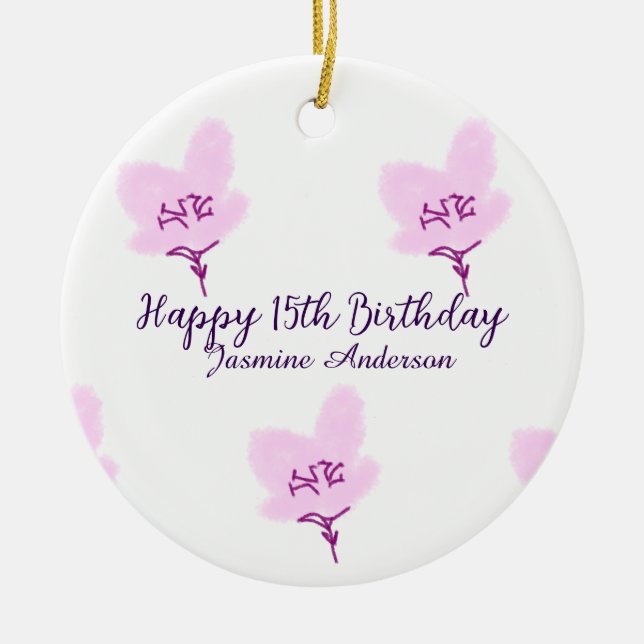 Pink mauve floral 15th birthday quinceanera name d keramik ornament (Vorne)