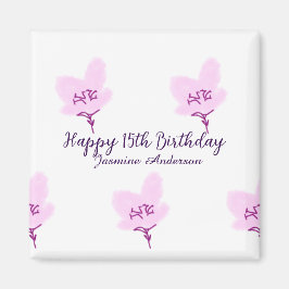 Pink mauve floral 15th birthday quinceanera name d magnet