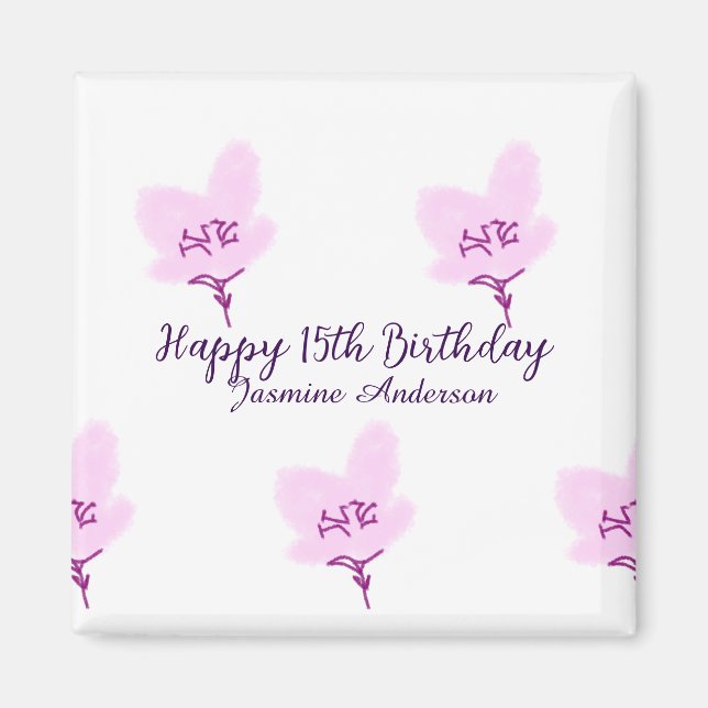 Pink mauve floral 15th birthday quinceanera name d magnet (Vorne)