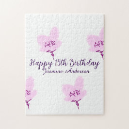 Pink mauve floral 15th birthday quinceanera name d puzzle