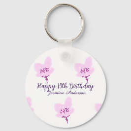 Pink mauve floral 15th birthday quinceanera name d schlüsselanhänger