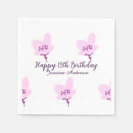 Pink mauve floral 15th birthday quinceanera name d serviette