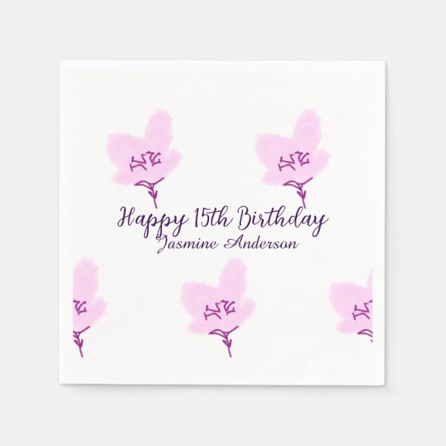 Pink mauve floral 15th birthday quinceanera name d serviette (Vorderseite)