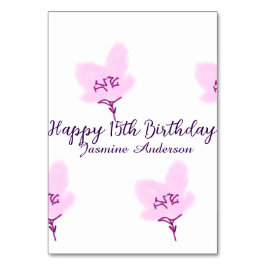 Pink mauve floral 15th birthday quinceanera name d tischnummer