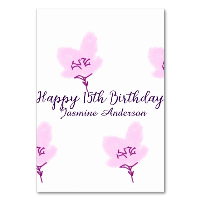 Pink mauve floral 15th birthday quinceanera name d tischnummer (Vorderseite)