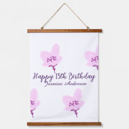 Pink mauve floral 15th birthday quinceanera name d wandteppich mit holzrahmen