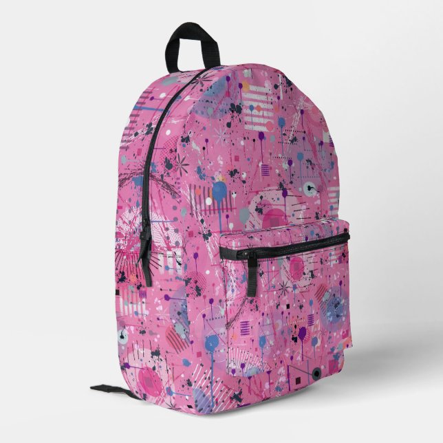 Pink Maximalist Abstract Art  Bedruckter Rucksack (Rückseitige Ecke links)
