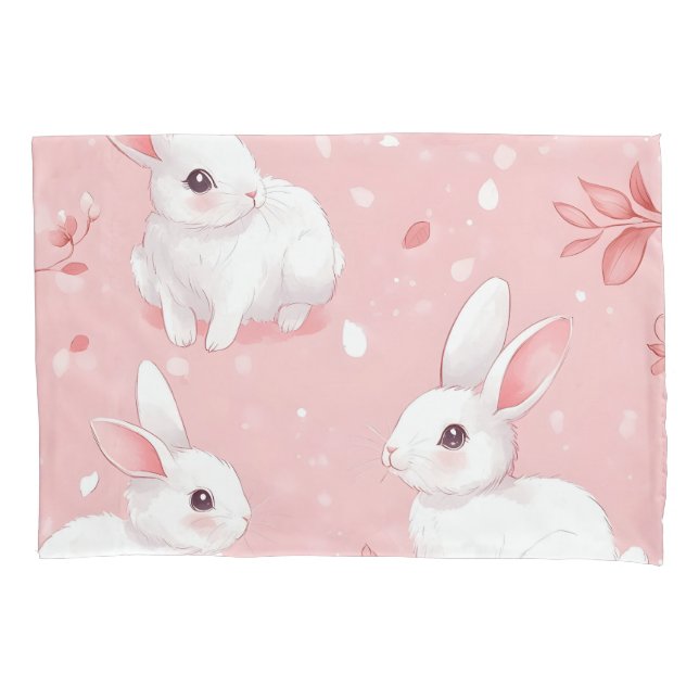 Pink Meadow Bunny Floral Garden Kissenbezug (Vorderseite)