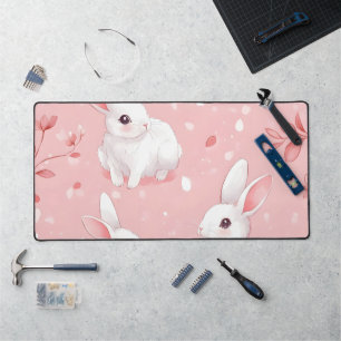Pink Meadow Bunny Floral Garden Schreibtischunterlage