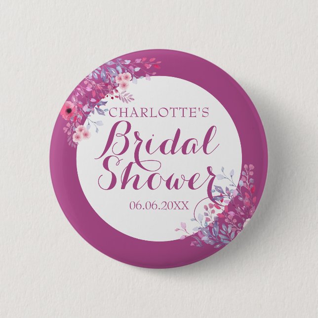 Pink Meadow Floral Brautparty Button (Vorderseite)