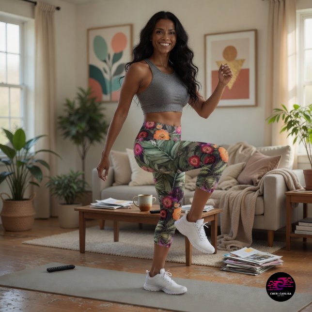 Pink Meadow Floral Capri Leggings (Shorter cut. Same announcement.)