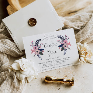 Pink Meadow   Floral First Heilige Kommunion Einladung