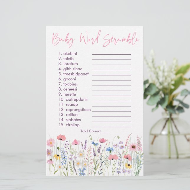 Pink Meadow Wildblumen Baby Word Scramble Game (Stehend Vorderseite)