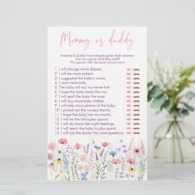 Pink Meadow Wildblumen Mommy oder Daddy Shower Gam (Stehend Vorderseite)
