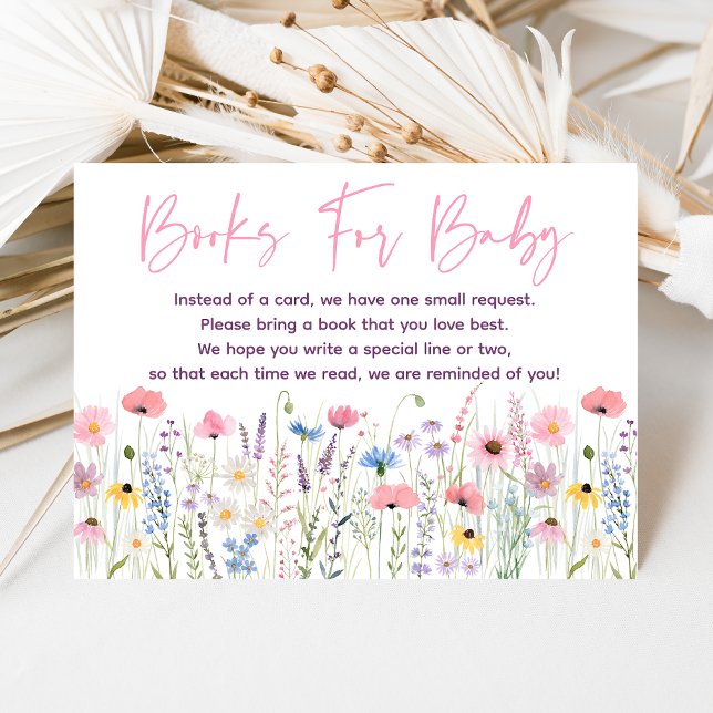 Pink Meadow Wildflowers Baby Shower Book Request Begleitkarte (Von Creator hochgeladen)