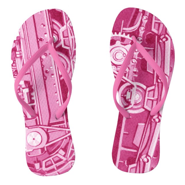 PINK MECHANICAL GEARS INDUSTRIAL MACHINERY TANK FLIP FLOPS (Fußbett)