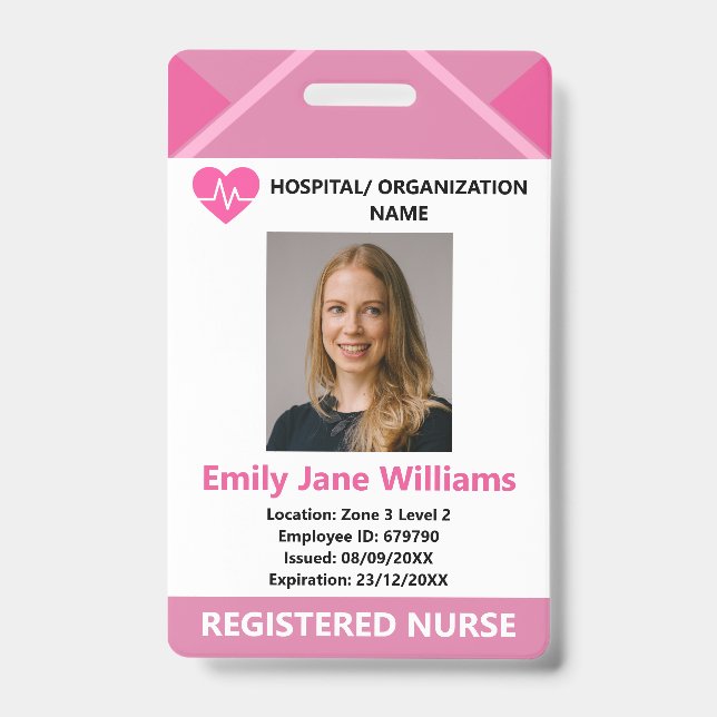 Pink Medical Doctor Nurse Aged Security Photo ID Ausweis (Vorderseite)