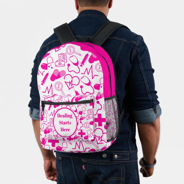 Pink Medical Icons Muster Anpassbare Gesundheitsfü Bedruckter Rucksack (Insitu (Modell))