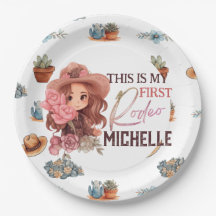 Pink meine erste Rodeo Geburtstagsparty-Papiertafe