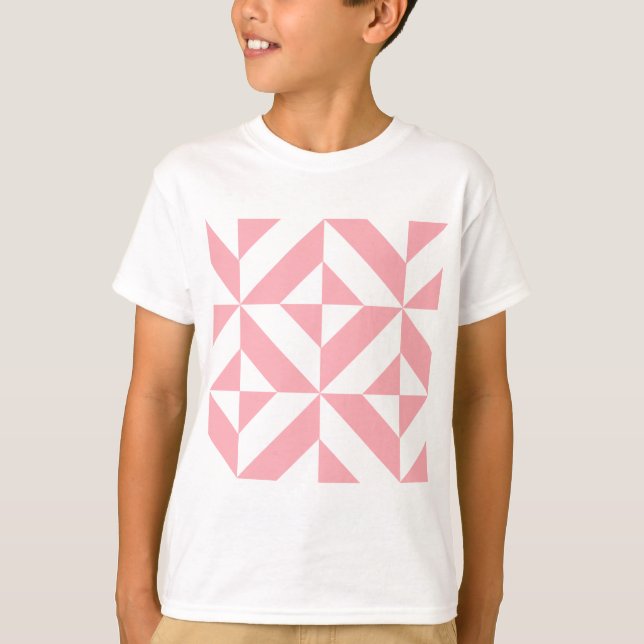 Pink Melon Geometric Deko Cube Pattern T-Shirt (Vorderseite)