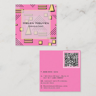 Pink Memphis Retro 80er QR-Code Berater Quadratische Visitenkarte