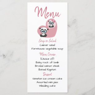 Pink Menu Panda Teddy Bär Herzenslust Party Menükarte