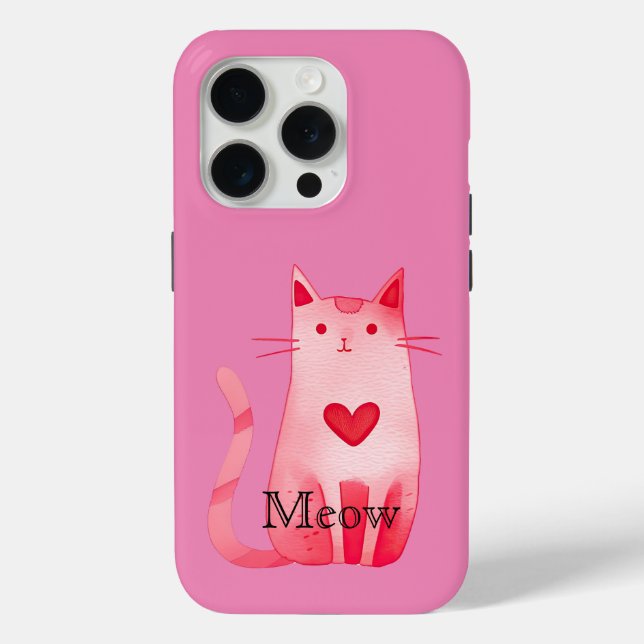 Pink Meow Heart Cat Case-Mate iPhone Hülle (Rückseite)