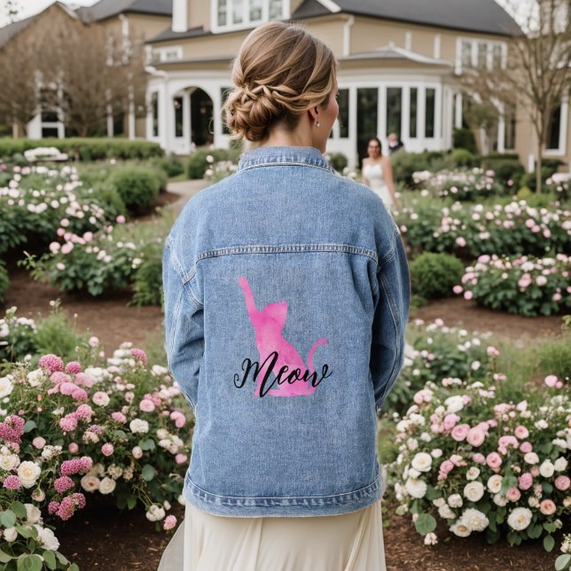 Pink Meow Kitty Cat Jeansjacke (Hochzeit Rückseite)