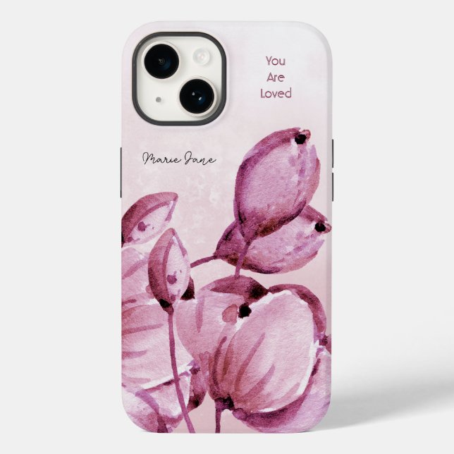 Pink Merlot Peonies Buds Personalisiert Case-Mate iPhone Hülle (Rückseite)