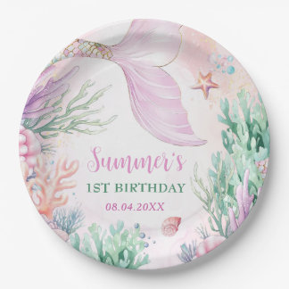 Pink Mermaid 1st Birthday Oneder The Sea Pappteller