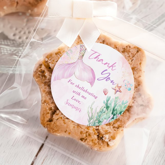 Pink Mermaid 1st Birthday Oneder the Sea Party Runder Aufkleber (Von Creator hochgeladen)